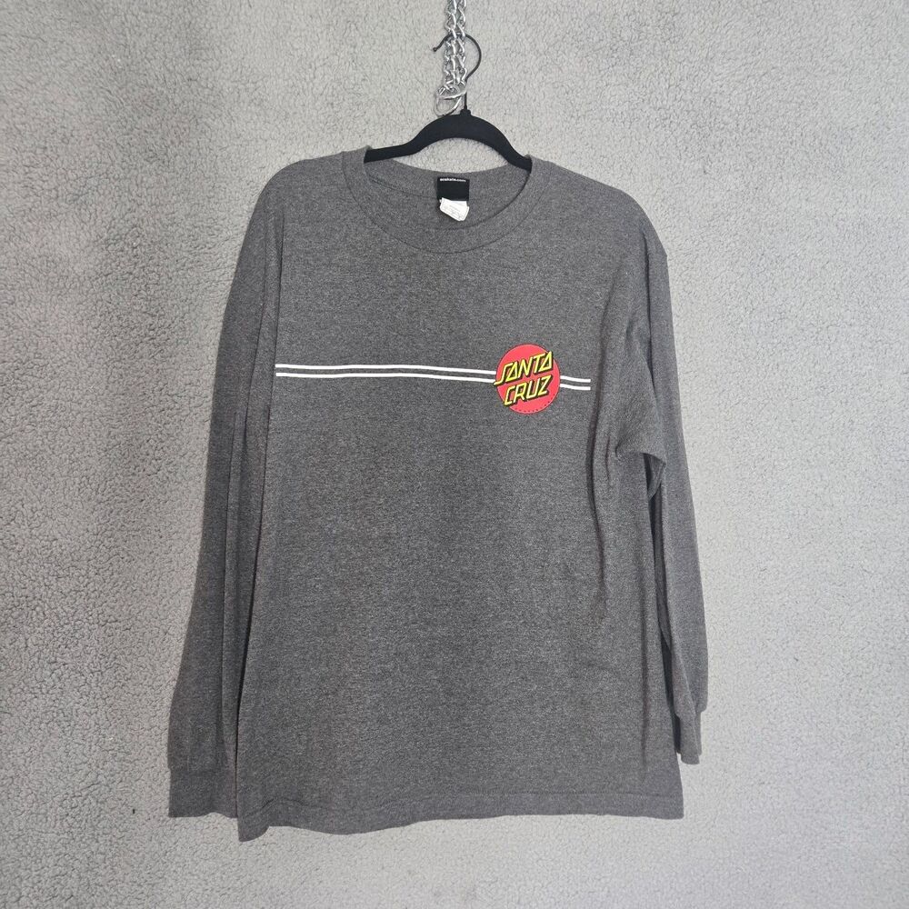 Santa Cruz Classic Dot Long Sleeve T Shirt Mens L Gray Skate Striped Graphic
